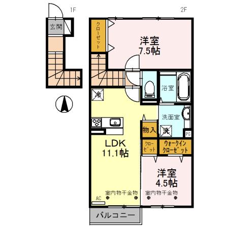 BELL PLUME(2LDK/2階)の間取り写真