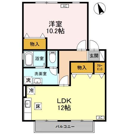 ヴィラ・アネシス C棟(1LDK/1階)の間取り写真