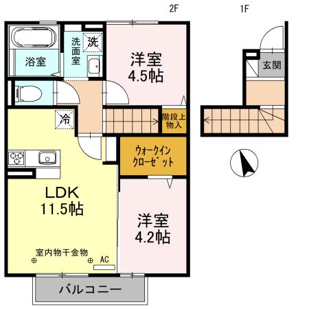 D-ROOM柳原(2LDK/2階)の間取り写真
