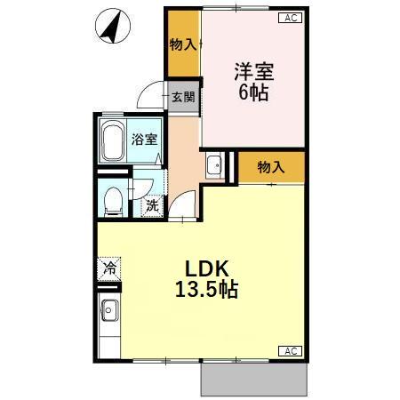 エスポワール下轡田(1LDK/1階)の間取り写真