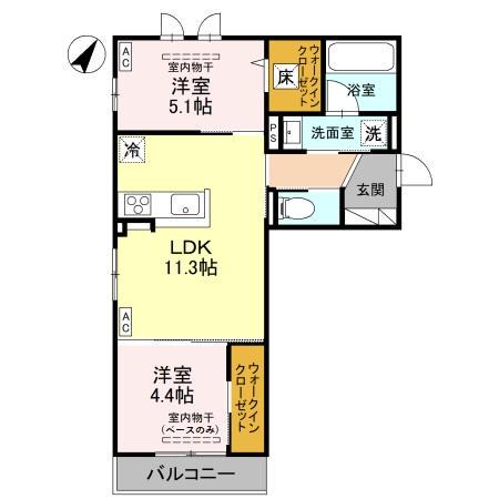 D-GRANDE下轡田 C(2LDK/1階)の間取り写真