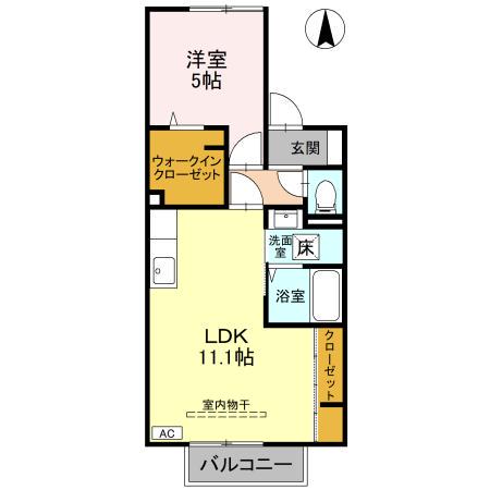 セジュール山室中部 A(1LDK/1階)の間取り写真