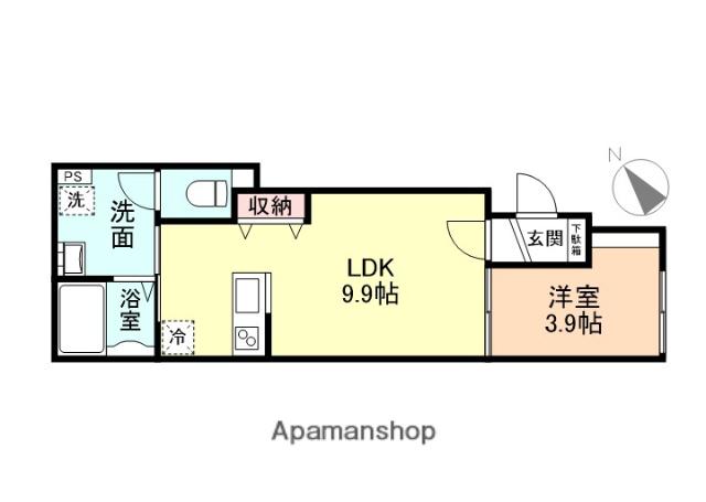 クロスシーズン五福A棟(1LDK/1階)の間取り写真