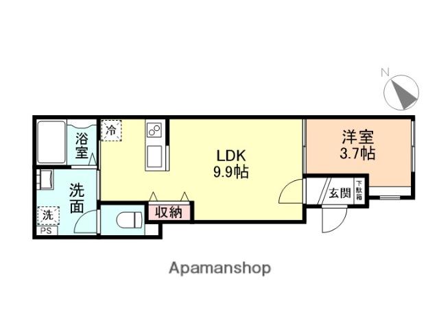クロスシーズン五福A棟(1LDK/1階)の間取り写真