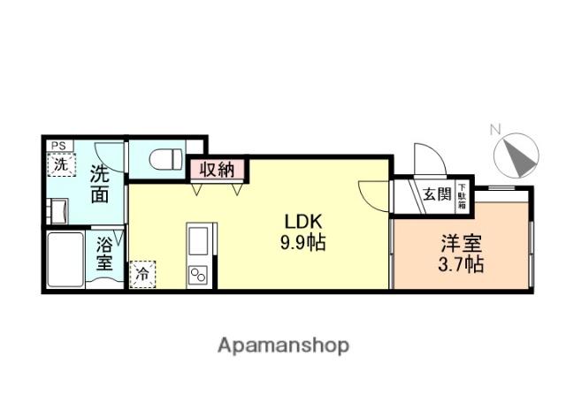 クロスシーズン五福A棟(1LDK/1階)の間取り写真