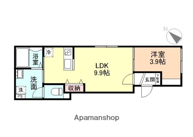 クロスシーズン五福A棟(1LDK/1階)の間取り写真