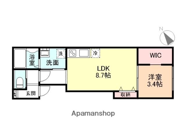 クロスシーズン五福A棟(1LDK/2階)の間取り写真