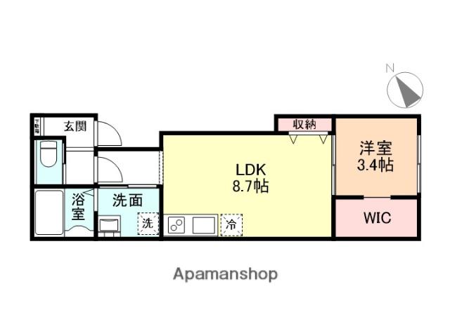 クロスシーズン五福A棟(1LDK/2階)の間取り写真