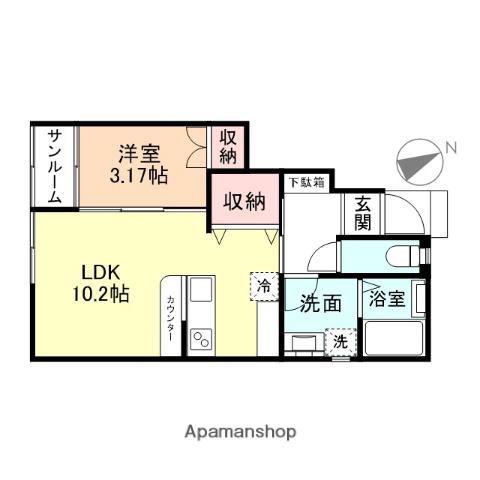 ル・アンジュ長江 A棟(1LDK/1階)の間取り写真