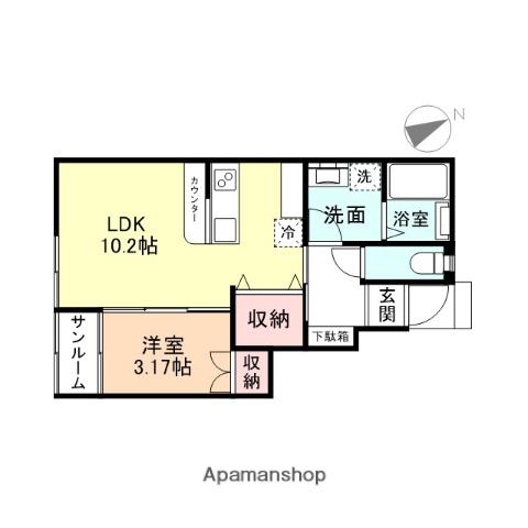 ル・アンジュ長江 A棟(1LDK/1階)の間取り写真