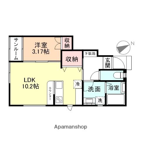 ル・アンジュ長江 A棟(1LDK/1階)の間取り写真