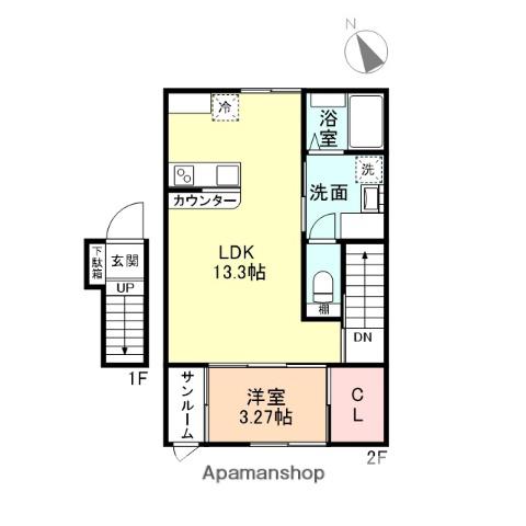 ル・アンジュ長江 A棟(1LDK/2階)の間取り写真
