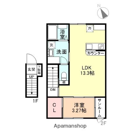 ル・アンジュ長江 A棟(1LDK/2階)の間取り写真