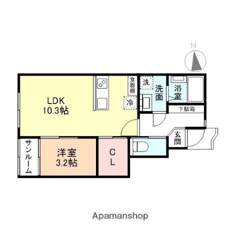 ル・アンジュ長江 B棟(1LDK/1階)の間取り写真