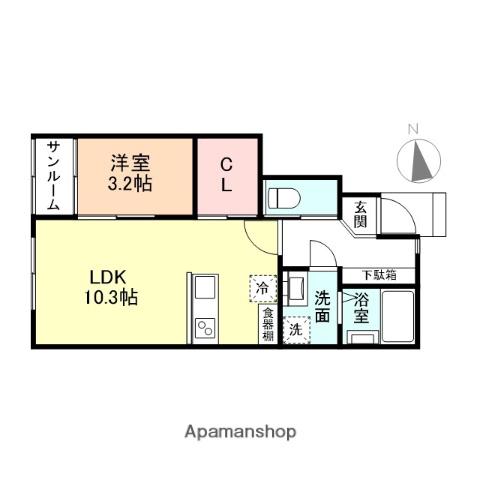 ル・アンジュ長江 B棟(1LDK/1階)の間取り写真