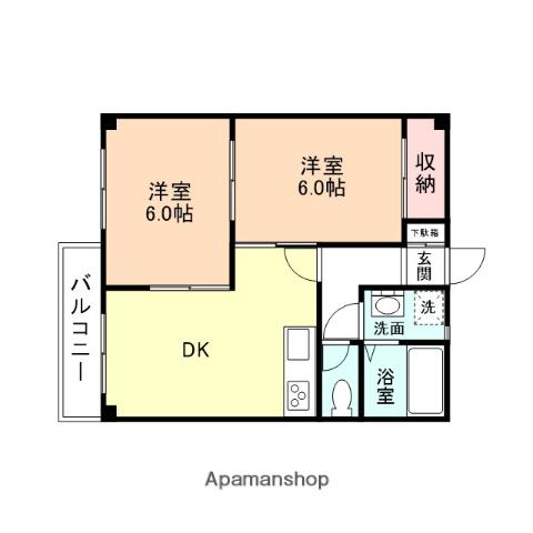 コーポ潮風(2DK/2階)の間取り写真