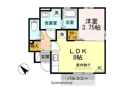 JUST THE D-ROOM(1LDK/1階)の間取り写真
