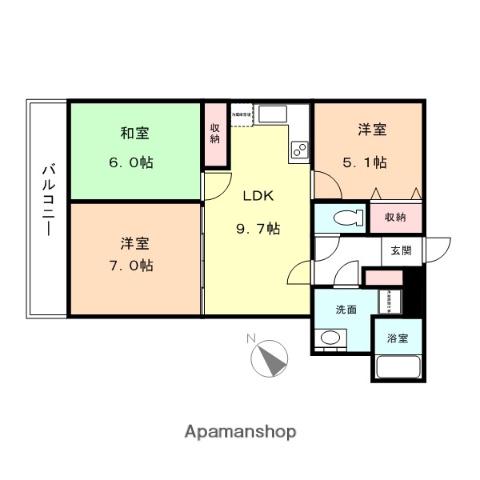 スカイコートモリ(3DK/4階)の間取り写真