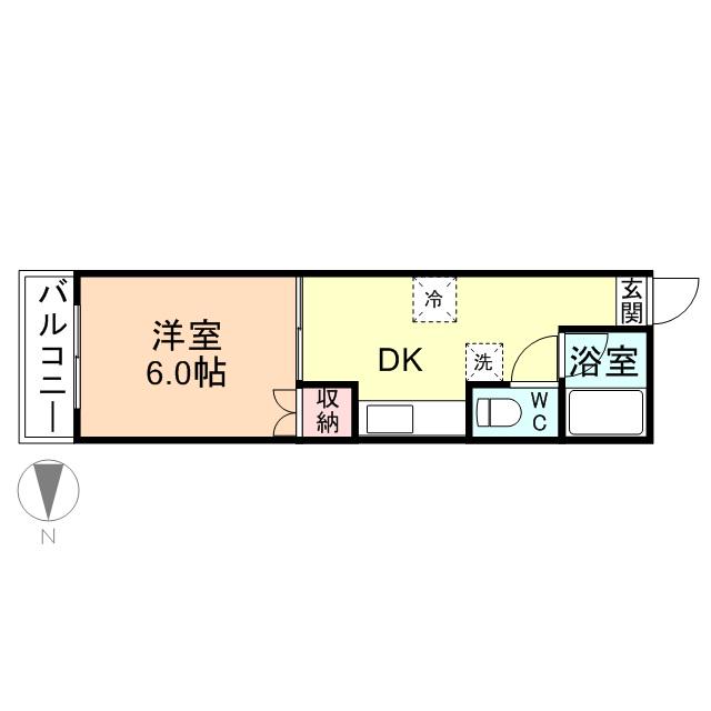 レッヒェルン東上関(1DK/3階)の間取り写真