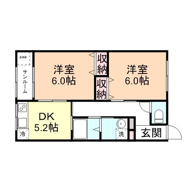 クラフトハウス野村A棟・B棟(2K/2階)の間取り写真