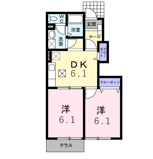 ローレルNSⅠ(2DK/1階)の間取り写真