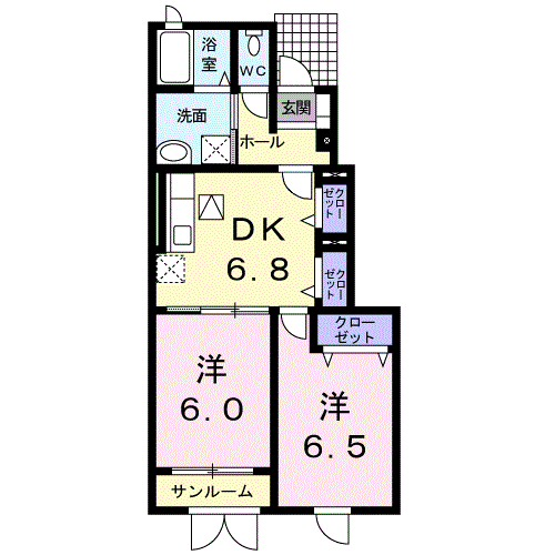 ファイン・ハル・エールⅣ(2DK/1階)の間取り写真