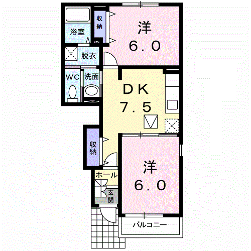 クリオコートⅢ(2DK/1階)の間取り写真