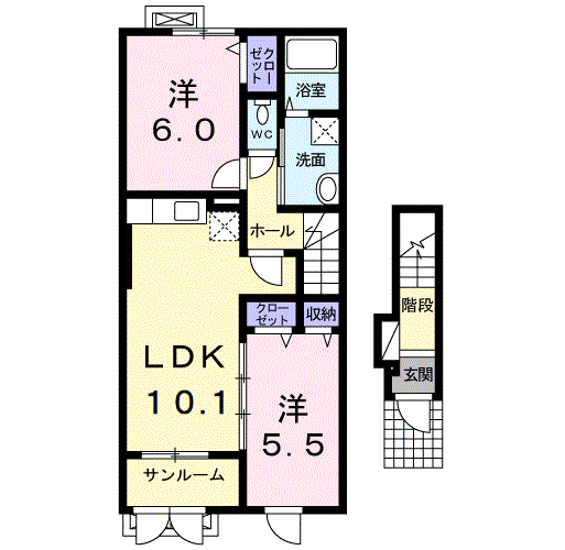 MSヴィレッジⅡ(2LDK/2階)の間取り写真