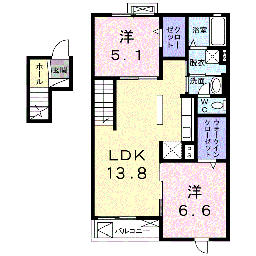 トーク鷹の羽Ⅲ(2LDK/4階)の間取り写真