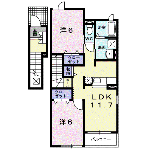 ウエスト 戸出(2LDK/2階)の間取り写真