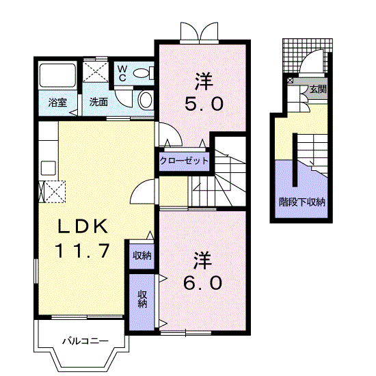 ハッピィーフィールドひまわり館(2LDK/2階)の間取り写真