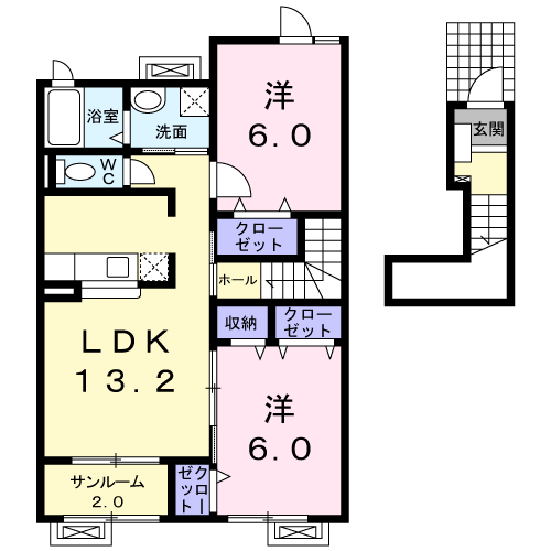 ヴィラセレーノA(2LDK/2階)の間取り写真