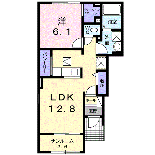 チューリップ・12(1LDK/1階)の間取り写真