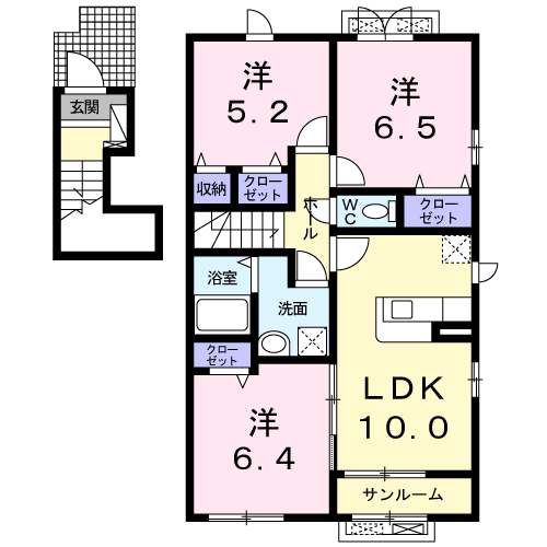 シェル・トゥールB(3LDK/2階)の間取り写真