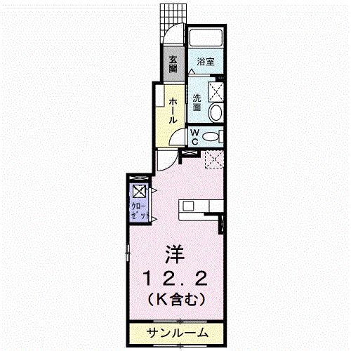 セトル・アンソレイユⅡA(ワンルーム/1階)の間取り写真