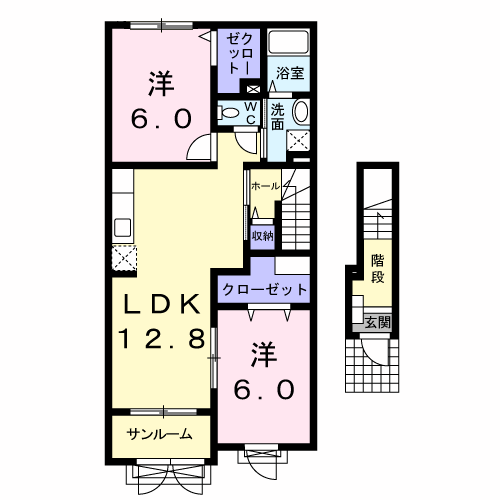 スパシアスE(2LDK/2階)の間取り写真