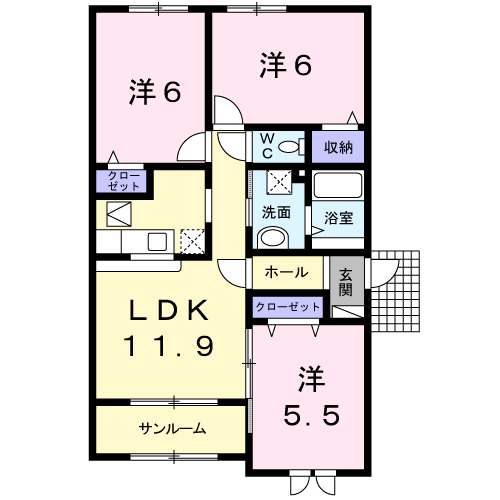 ラブリ-(3LDK/1階)の間取り写真