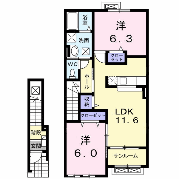 フォンテーヌ(2LDK/2階)の間取り写真