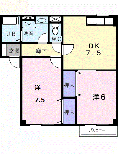 メゾン大安Ⅱ(2DK/1階)の間取り写真