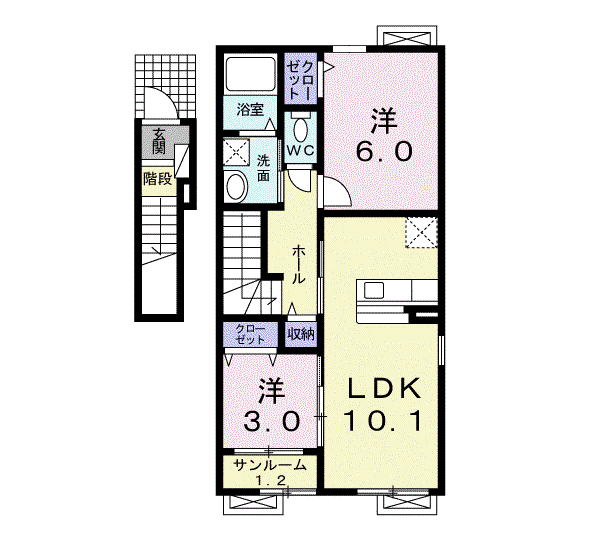 フォンティーヌⅡ(2LDK/2階)の間取り写真