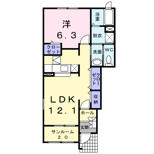 ヴィラージュガンクB(1LDK/1階)の間取り写真