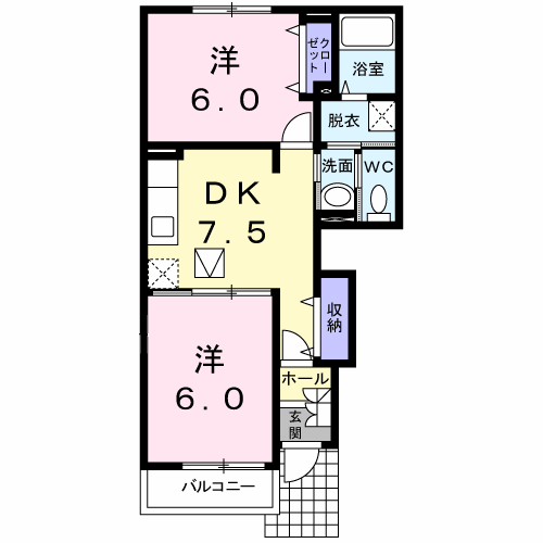 フローラ B(2DK/1階)の間取り写真