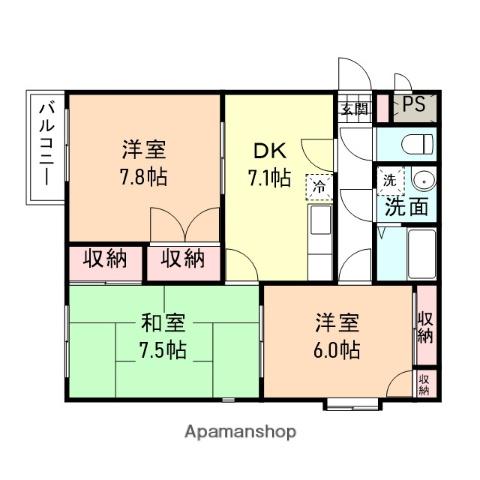 サンライズ氷見(3DK/4階)の間取り写真