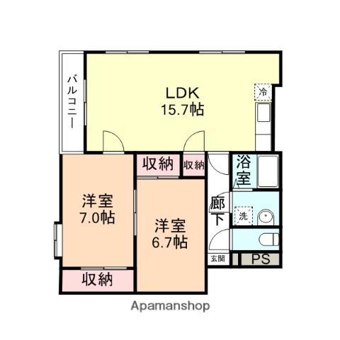 サンライズ氷見(2LDK/4階)の間取り写真