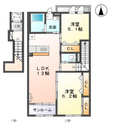 スペリアージュT(2LDK/2階)の間取り写真