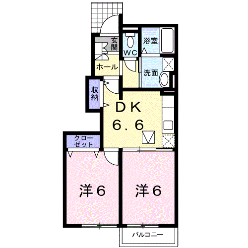 アルカンシェル虹B(2DK/1階)の間取り写真