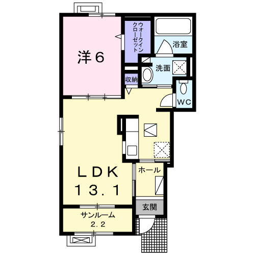 ル ソレイユ(1LDK/1階)の間取り写真