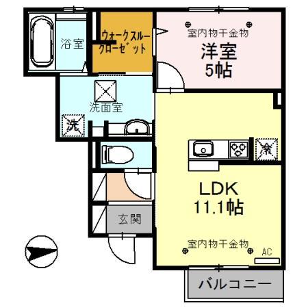 D-ROOM LUNA(1LDK/1階)の間取り写真