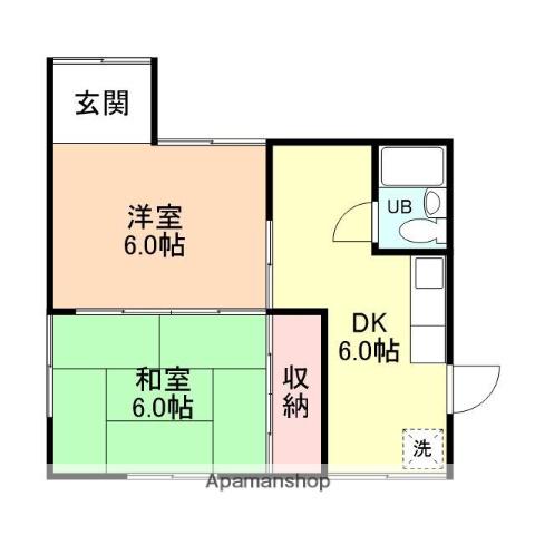 万葉線 市民病院前駅 徒歩9分 2階建 築61年(2DK)の間取り写真