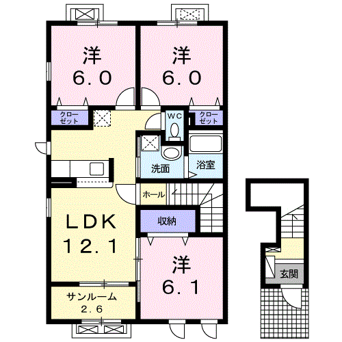 ハピネス 中保(3LDK/2階)の間取り写真
